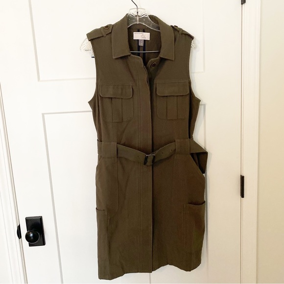Olivia Palermo Chelsea28 Long Military Olive Green Vest Dress Medium - Picture 6 of 10